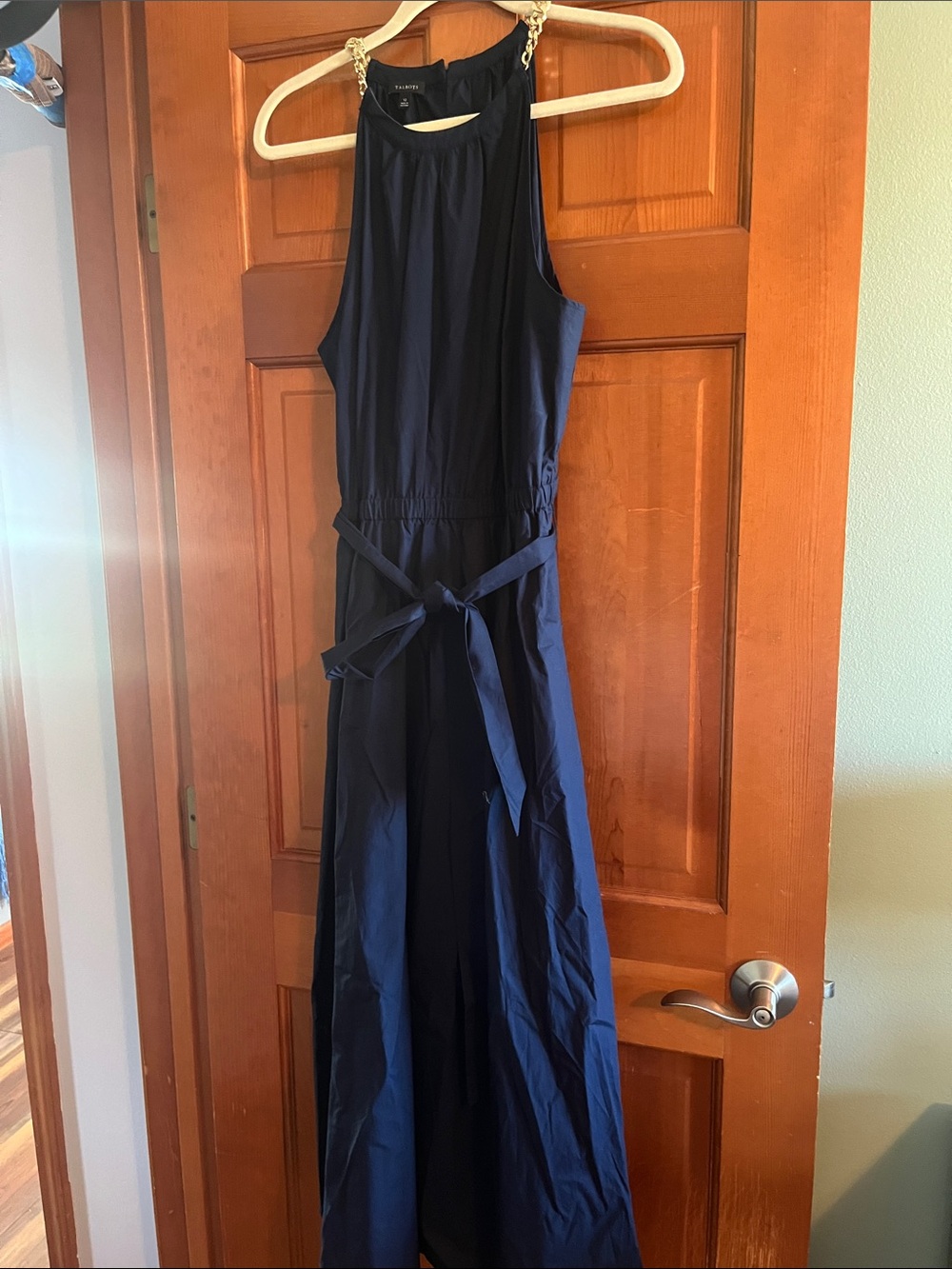 Talbots Navy Sleeveless Maxi Dress with Waist Tie